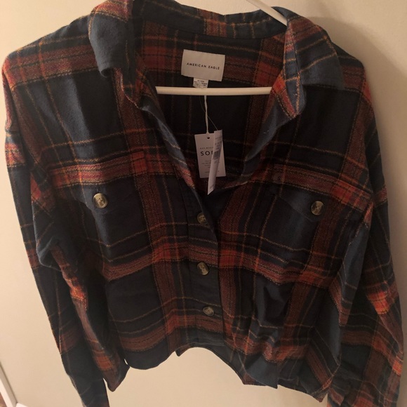 American Eagle Cropped Flannel with Soffe Shorts - Picture 2 of 9